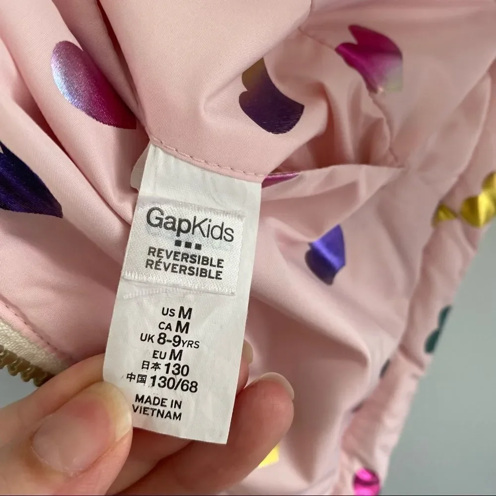 GAP Kids Girls Reversible Puffer Vest with Hearts